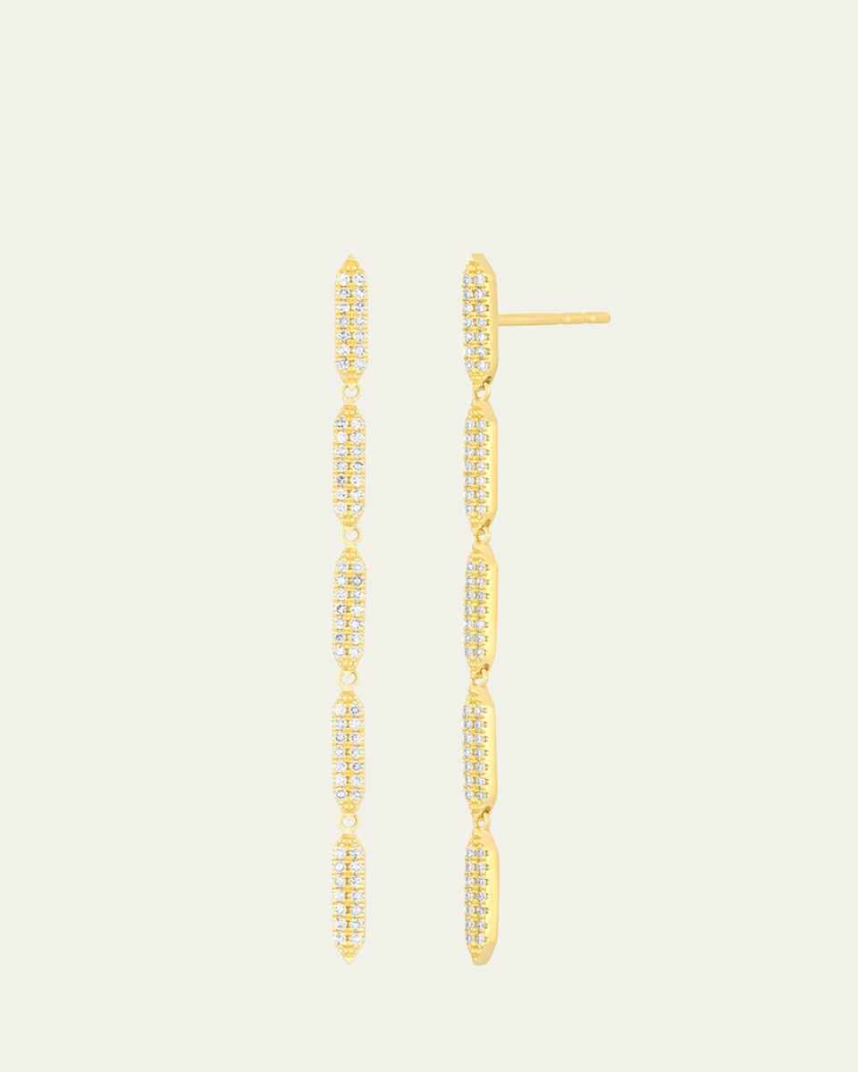 14K Yellow Gold Pave Diamond On Point Drop Earrings